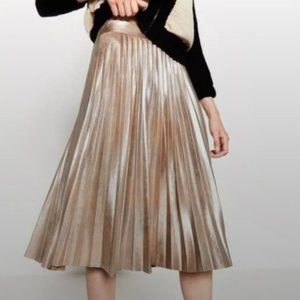 Zara Woman Metallic Pleated Midi Skirt